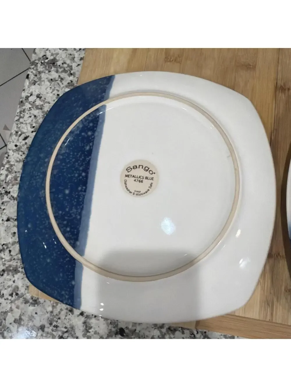 Set of 4 Vintage SANGO Metallic (Ocean) Blue 4766 Square Dinner Plates Dish 11”